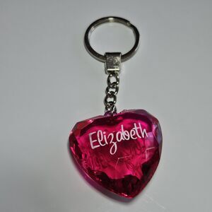 "Elizabeth" Puffy Red Personalized Faceted Heart Keychain